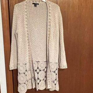 Willi Smith Cream Crochet Trim Cardigan